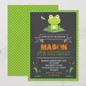 Schattigee verjaardagsfeestuitnodiging voor kikker kaart (Voorkant / Achterkant)