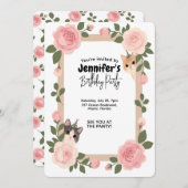 Schattigee verjaardagsuitnodiging met een bloemkat kaart (Voorkant / Achterkant)