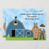 Schattigee verjaardagsuitnodiging voor Cowboy en H Kaart (Voorkant / Achterkant)