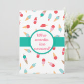 Schattigee verjaardagsuitnodiging voor ijsjes kaart (Staand voorkant)