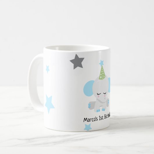 Schattigee verjaardagsuitnodiging voor olifanten koffiemok (Voorkant links)