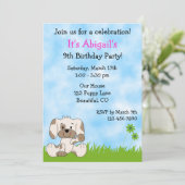 Schattigee verjaardagsuitnodiging voor puppy's voo kaart (Staand voorkant)