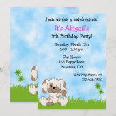 Schattigee verjaardagsuitnodiging voor puppy's voo kaart (Voorkant / Achterkant)