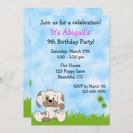 Schattigee verjaardagsuitnodiging voor puppy's voo kaart (Voorkant / Achterkant)