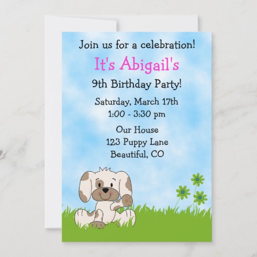 Schattigee verjaardagsuitnodiging voor puppy's voo kaart (Voorkant)