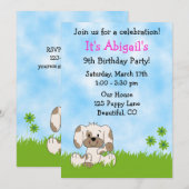 Schattigee verjaardagsuitnodiging voor puppy's voo kaart (Voorkant / Achterkant)