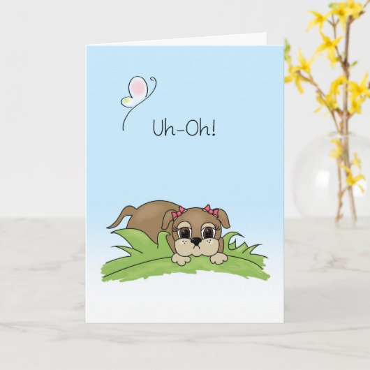 Schattigee verontschuldiging Kaart Big Brown Puppy (Gele Bloem)