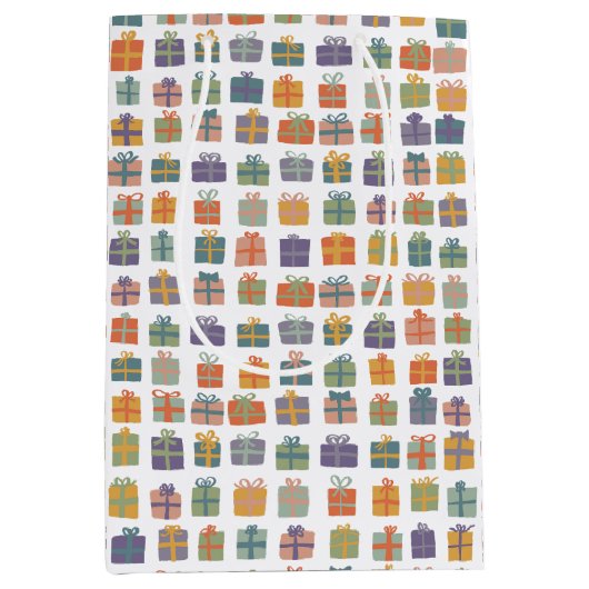 Schattigee Verpakte Geschenken w Bows Vakantie Ver Medium Cadeauzakje (Voorkant)