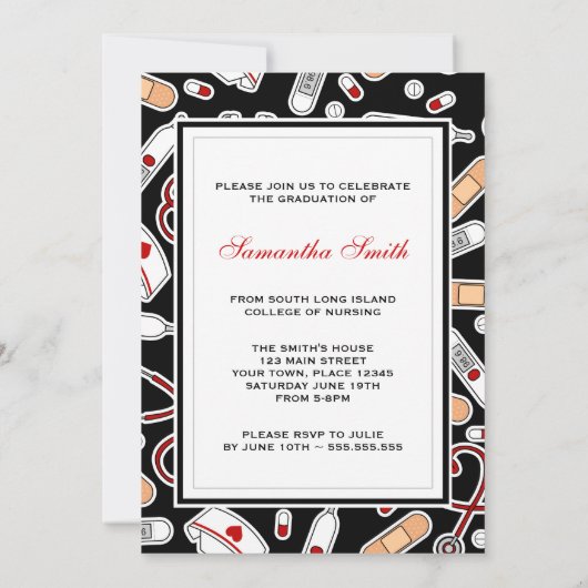 Schattigee Verpleegschool RN Zwart Afstuderen Uitn Kaart (Achterkant)