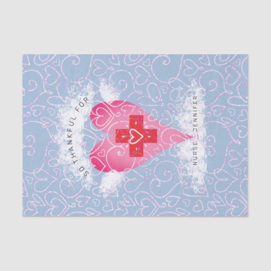 Schattigee Verpleegster Blauw Roze Hart Gepersonal Tissuepapier (Voorkant)