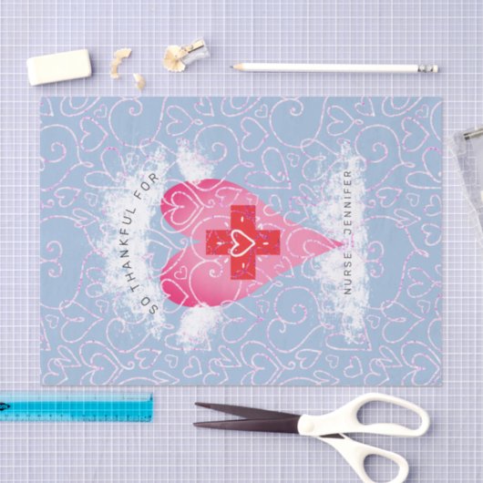 Schattigee Verpleegster Blauw Roze Hart Gepersonal Tissuepapier (Craft)