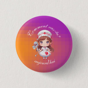 Schattigee Verpleegster met Franse Greeting Badge Ronde Button 3,2 Cm