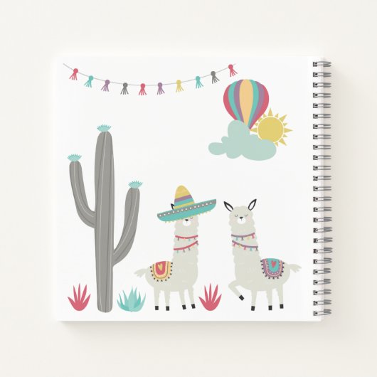 Schattigee Versierde Lamas Cactus Hete Luchtballon Notitieboek (Achterkant)