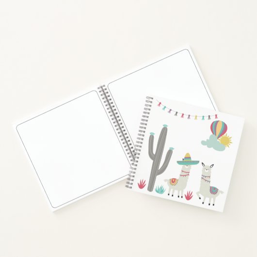 Schattigee Versierde Lamas Cactus Hete Luchtballon Notitieboek (Binnen)