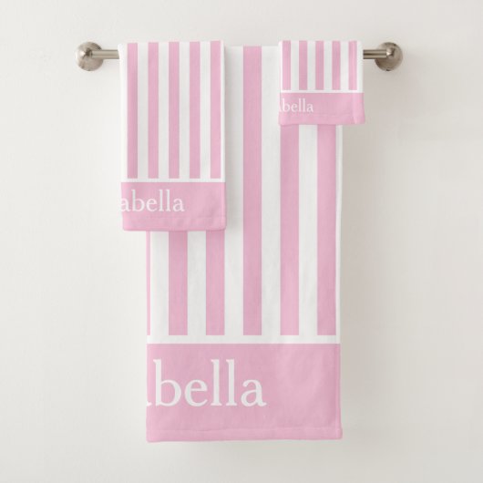 Schattigee Verticale Roze en Witte Gepersonaliseer Bad Handdoek (Insitu)