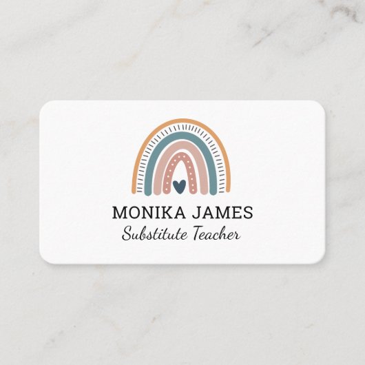 Schattigee vervangende leerkracht Blue Boho Rainbo Visitekaartje (Voorkant)