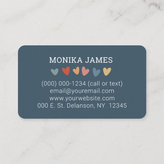 Schattigee vervangende leerkracht Blue Boho Rainbo Visitekaartje (Achterkant)