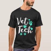 Schattigee Vet Tech Turquoise harten Paw Print Vet T-shirt (Voorkant)