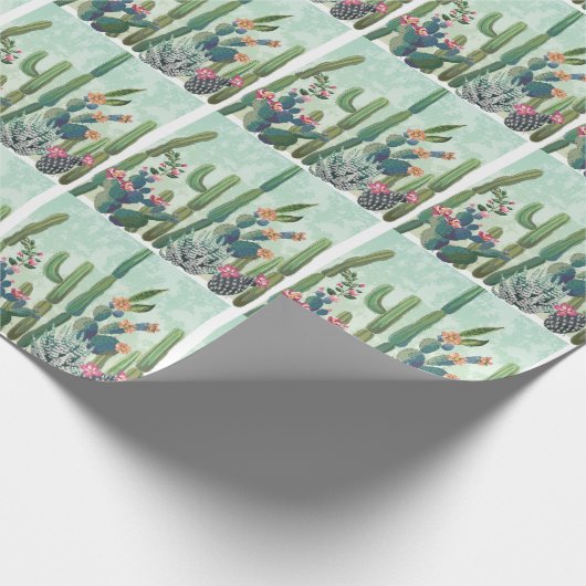 Schattigee vetplanten:  cactus patroon cadeaupapier (Hoek)