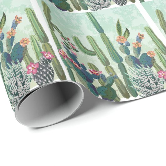 Schattigee vetplanten:  cactus patroon cadeaupapier (Rol Hoek)