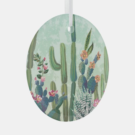 Schattigee vetplanten:  cactus patroon glas ornament (Voorkant Rechts)