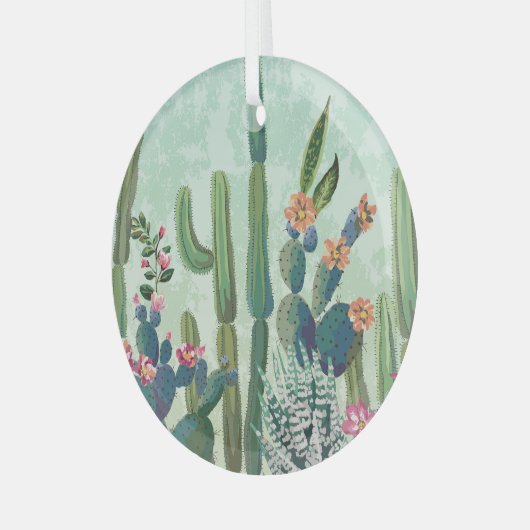 Schattigee vetplanten:  cactus patroon glas ornament (Voorkant links)