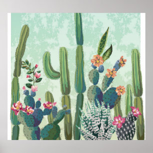 Schattigee vetplanten: cactus patroon poster