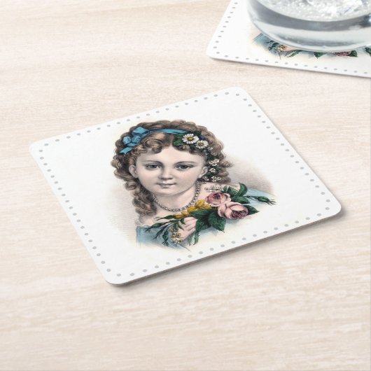 Schattigee  Victoriaans Bloemenmeisje Kartonnen Onderzetters (Schuin)