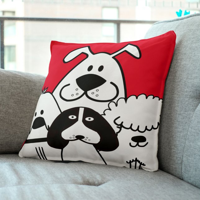 Schattigee vier zwart-witte hondendoedels kussen (Cute Four Black and White Dog Doodles Throw Pillow)