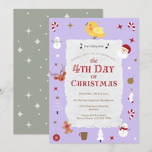 Schattigee vierde dag van de traditionele kerstpar kaart (Voorkant / Achterkant)