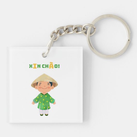 Schattigee Vietnamese "Xin Chào!" Button Sleutelha Sleutelhanger (Achterkant)