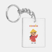 Schattigee Vietnamese "Xin Chào!" Button Sleutelha Sleutelhanger (Voorkant Links)