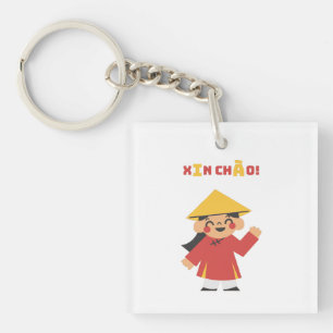 Schattigee Vietnamese "Xin Chào!" Button Sleutelha Sleutelhanger