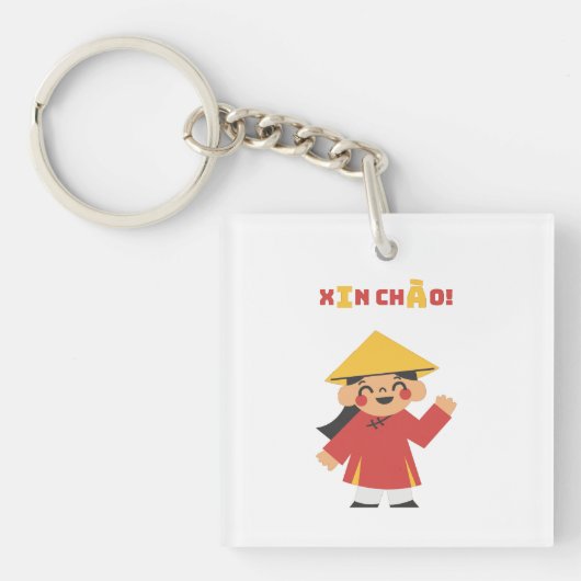 Schattigee Vietnamese "Xin Chào!" Button Sleutelha Sleutelhanger (Voorkant)