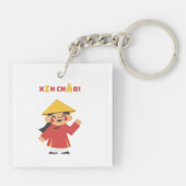 Schattigee Vietnamese "Xin Chào!" Button Sleutelha Sleutelhanger (Achterkant)