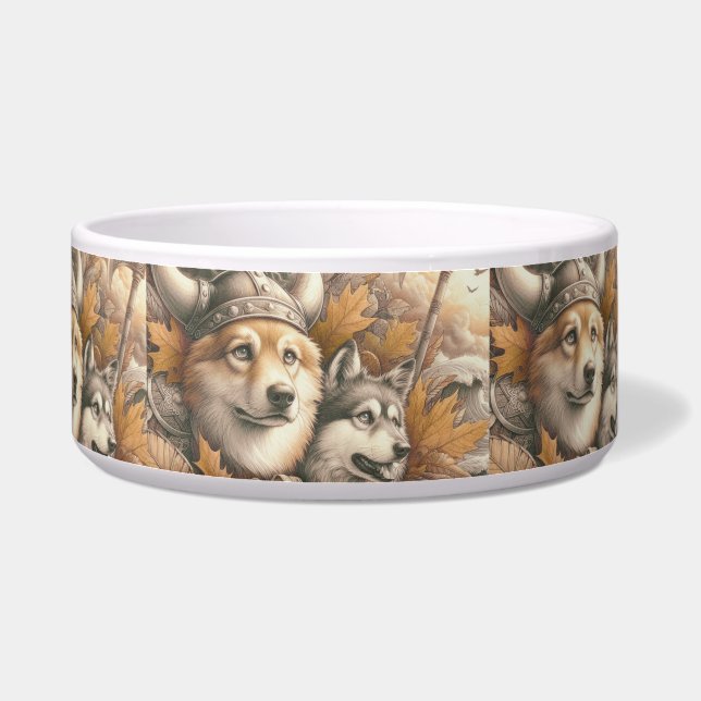 Schattigee Vikinghonden op wacht Voerbakje (Rechts)