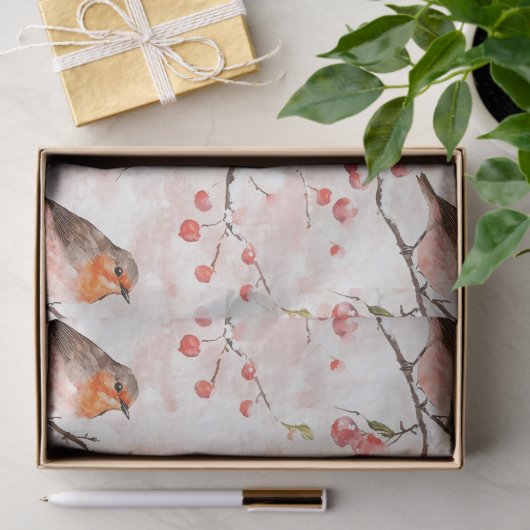 Schattigee vinkenvogel op besneeuwde winterboom &  tissuepapier (Geschenk)