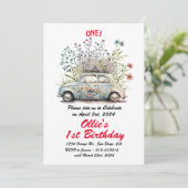 Schattigee vintage auto 1e verjaardagsfeestje kaart (Staand voorkant)