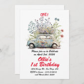 Schattigee vintage auto 1e verjaardagsfeestje kaart (Voorkant / Achterkant)