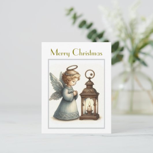 Schattigee Vintage Christmas Angel Briefkaart (Staand voorkant)