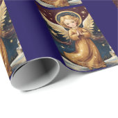 Schattigee Vintage Christmas Angel Custom Bericht Cadeaupapier (Rol Hoek)