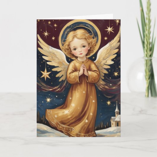Schattigee Vintage Christmas Angel Custom Bericht Feestdagen Kaart (Voorkant)