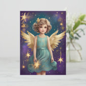 Schattigee Vintage Christmas Angel Custom Bericht Feestdagenkaart (Staand voorkant)