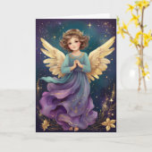 Schattigee Vintage Christmas Angel Custom Bericht Kaart (Gele Bloem)