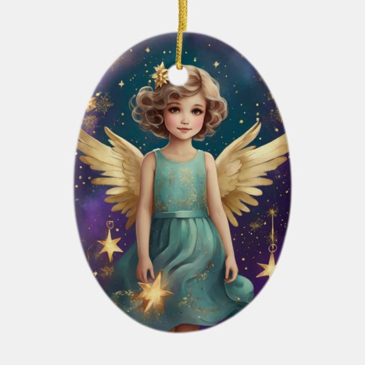 Schattigee Vintage Christmas Angel Keramisch Ornament (Voorkant)