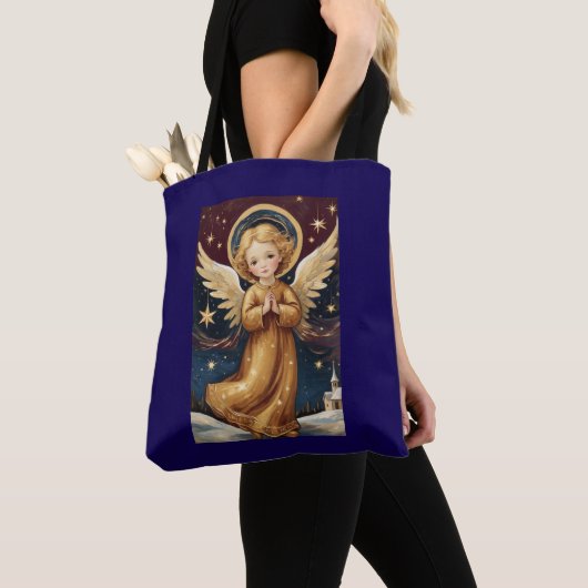Schattigee Vintage Christmas Angel Tote Bag (Dichtbij)