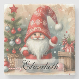Schattigee Vintage Christmas Gnomes Waterverf Art Stenen Onderzetter