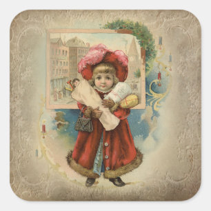 Schattigee Vintage Christmas Shopper Vierkante Sticker