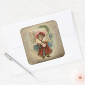 Schattigee Vintage Christmas Shopper Vierkante Sticker (Envelop)