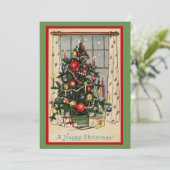 Schattigee Vintage Een Gelukkige Kerstboom Feestdagenkaart (Staand voorkant)